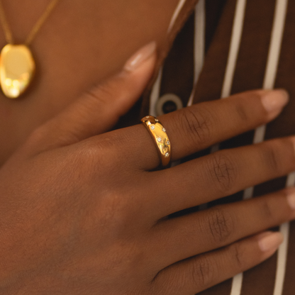 Star-Set White Stone Dome Ring, Stainless Steel — Milky Way