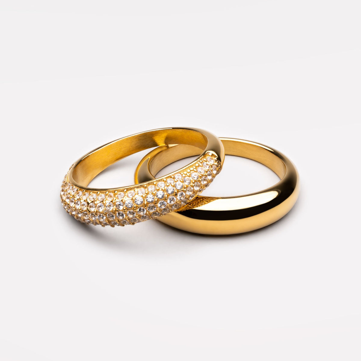 Plain and Pavé Zircon Rings Set — Day & Night