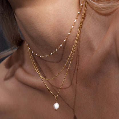 White Enamel Double Layer Choker, 40 cm