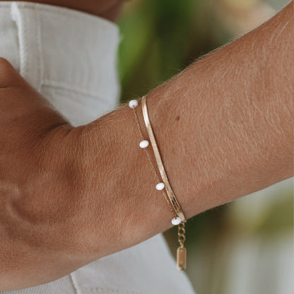 Herringbone and Pearl Layered Bracelet — Santorini