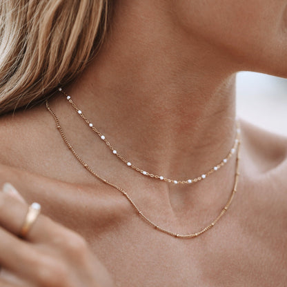 White Enamel Double Layer Choker, 40 cm