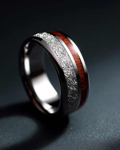 Men’s 8 mm Tungsten Carbide Band Ring with Acacia Wood Inlay