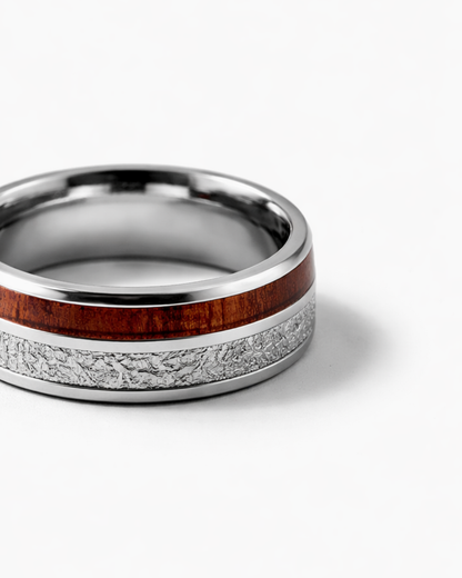 Men’s 8 mm Tungsten Carbide Band Ring with Acacia Wood Inlay