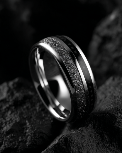 Men’s 8 mm Tungsten Carbide Band Ring with Black Carbon Fiber Inlay