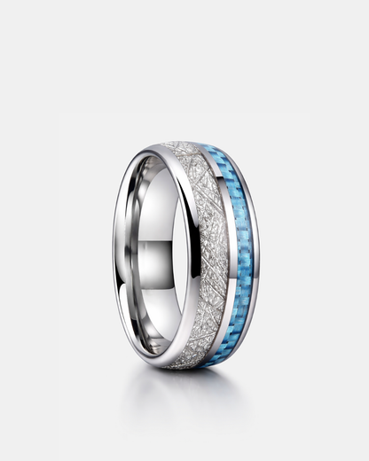 Men’s Blue Carbon Inlay Tungsten Carbide Band Ring, 8 mm