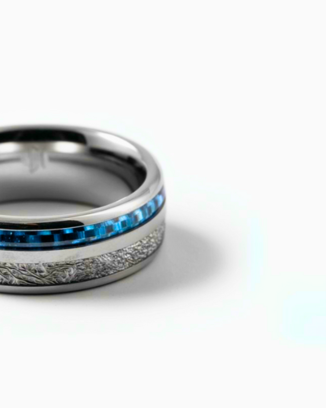 Men’s Blue Carbon Inlay Tungsten Carbide Band Ring, 8 mm