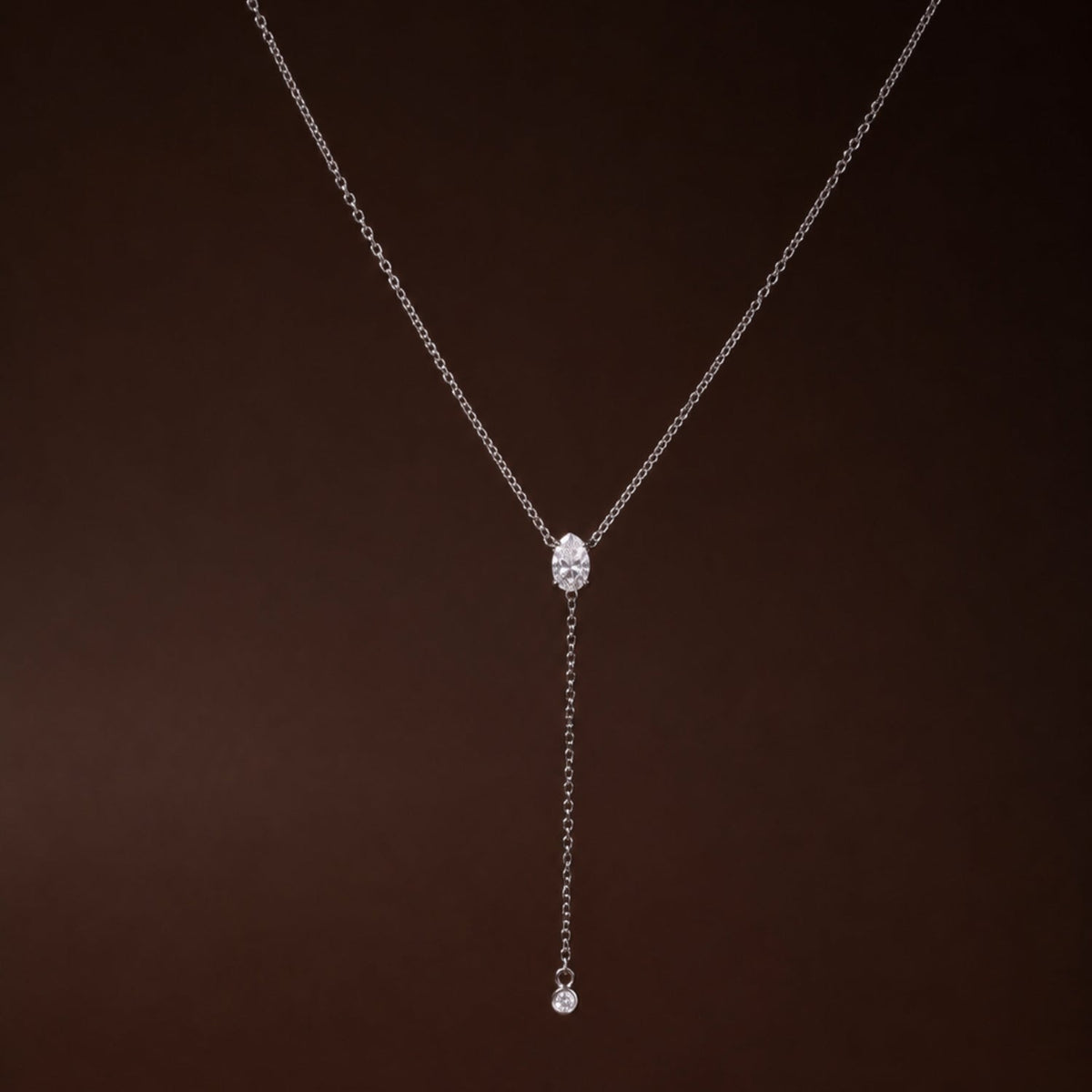White Cubic Zirconia Y Lariat Necklace, Steel
