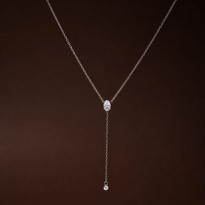 White Cubic Zirconia Y Lariat Necklace, Steel