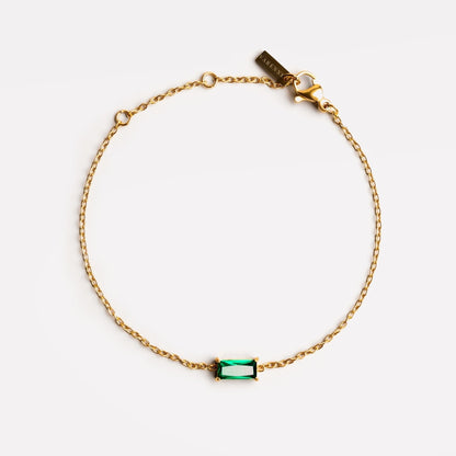 Emerald-Cut Green Stone Chain Bracelet