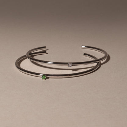 Green Zircon Open Cuff Bracelet, Steel