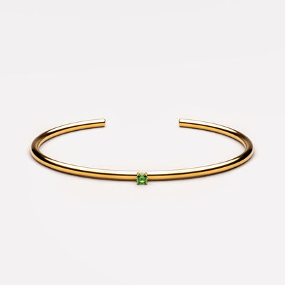 Green Zircon Open Cuff Bracelet, Steel