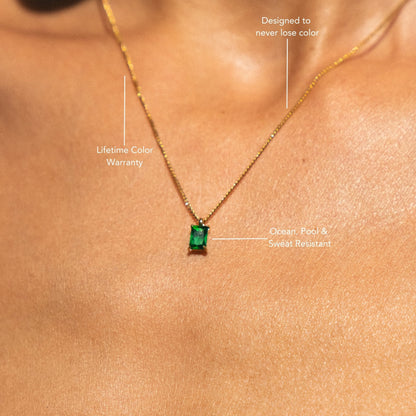 Green Rectangular Stone Necklace, 6 × 4 mm