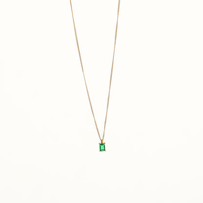 Green Rectangular Stone Necklace, 6 × 4 mm