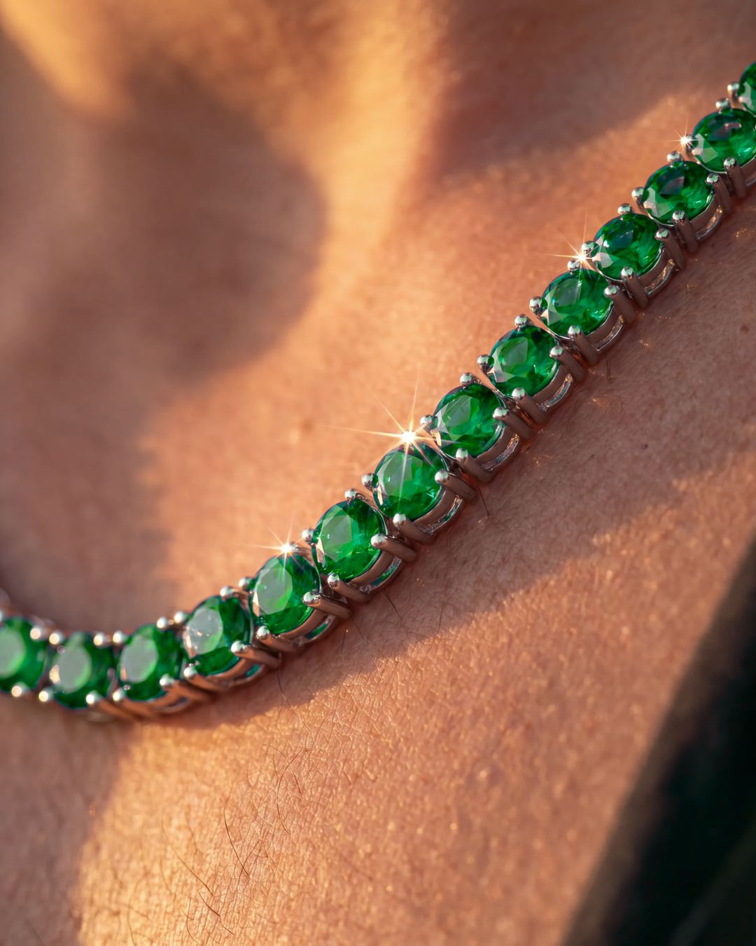 Green Zircon Tennis Necklace, 4 mm, Silver-Plated, 56 cm