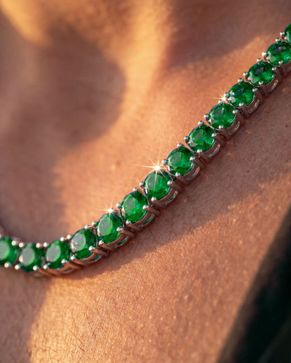 Green Zircon Tennis Necklace and Bracelet Set, 4 mm, White-Gold-Plated