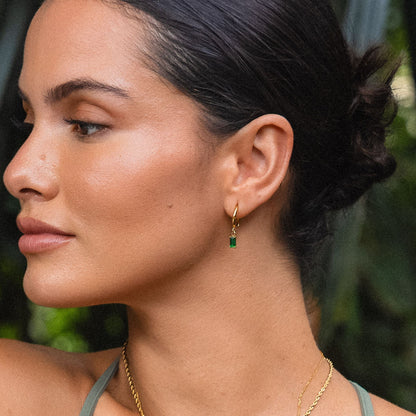 Green Zircon Drop Hoop Earrings, 3 × 6 mm