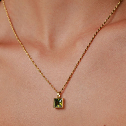 Square Green Zircon Rope Necklace — Verde