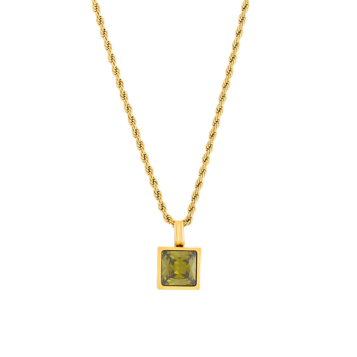 Square Green Zircon Rope Necklace — Verde