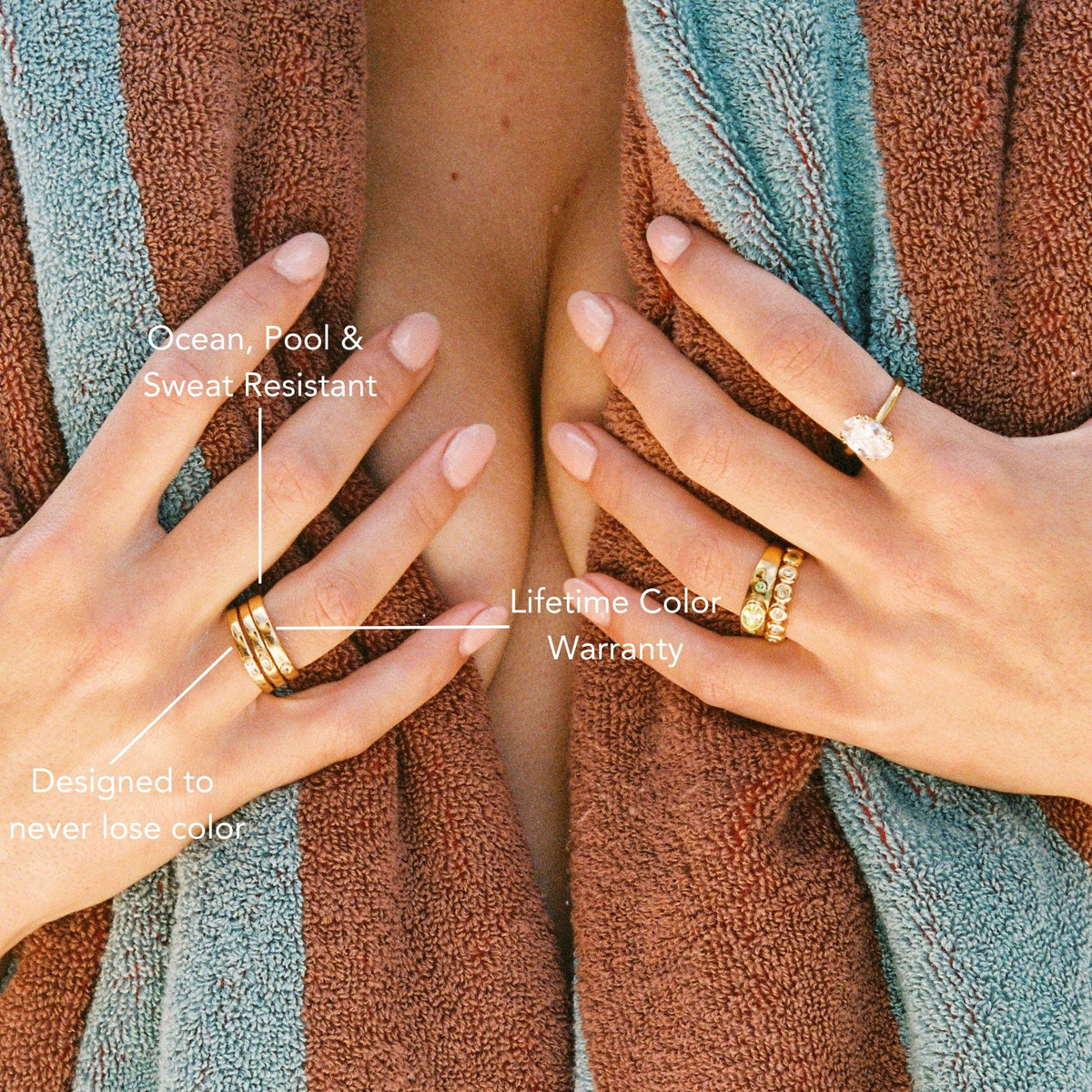 Three Zircon Stacking Rings, Gold PVD Steel — Eternity