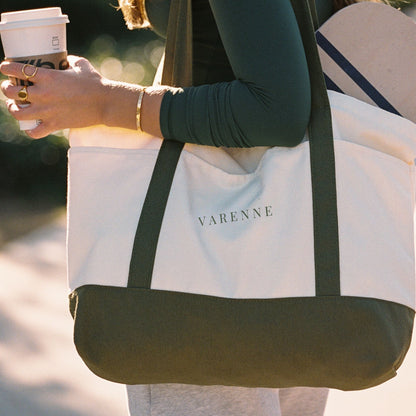 Large Tote Bag with Green Handles, 52.5 cm