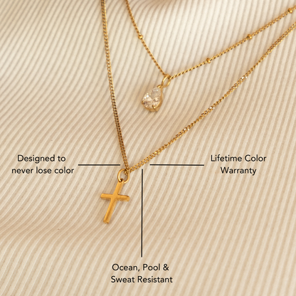 Small Cross Beaded Chain Necklace, 45 cm