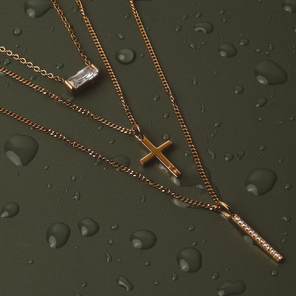 Small Cross Beaded Chain Necklace, 45 cm