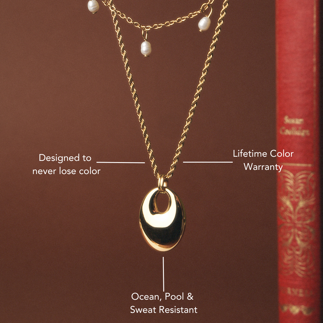 Oval Open Pendant Necklace, Stainless Steel — Reverie