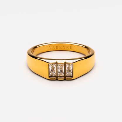Three Baguette Stone Signet Ring, Steel