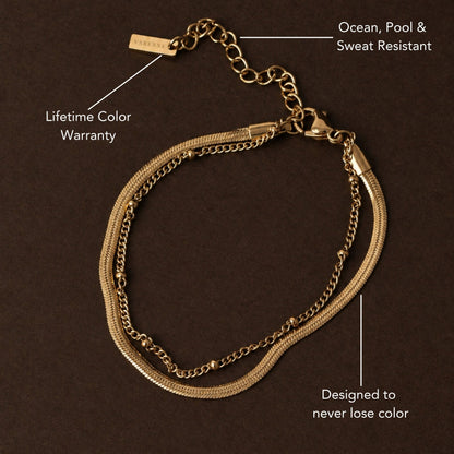Herringbone and Beaded Layered Bracelet