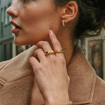 Two Pear Zircon Rings Set, Steel — Harmony