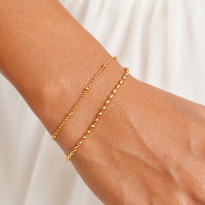 Double Layered Beaded Bracelet, Steel — Pebble