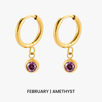 Birthstone Color CZ Charm Hoop Earrings