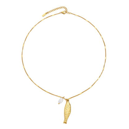 Fish and Freshwater Pearl Pendant Necklace