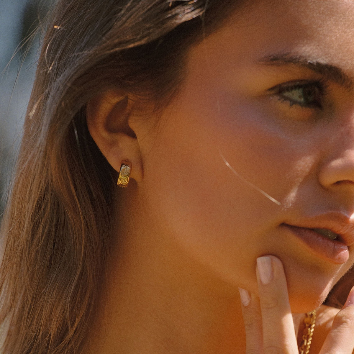 Engraved Floral Half-Hoop Stud Earrings — Bloom