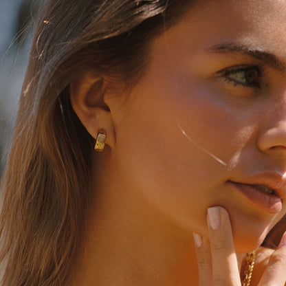Engraved Floral Half-Hoop Stud Earrings — Bloom