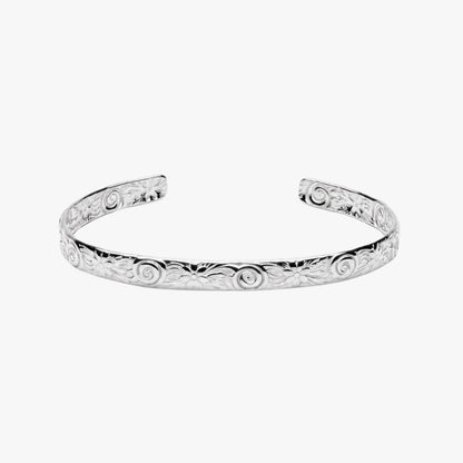 Floral Engraved Open Cuff Bracelet, Steel — Flora