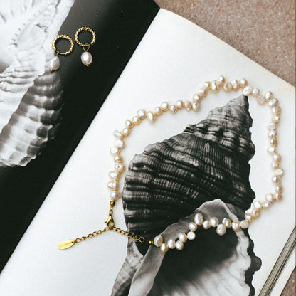 Hammered Pearl Hoop Earrings, 12 mm