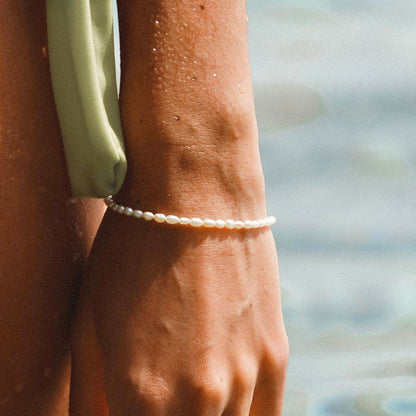Freshwater Pearl Bracelet, 16–20 cm, Steel