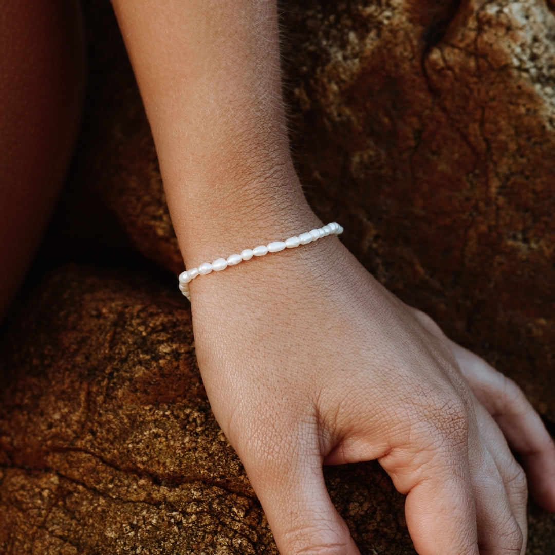 Freshwater Pearl Bracelet, 16–20 cm, Steel