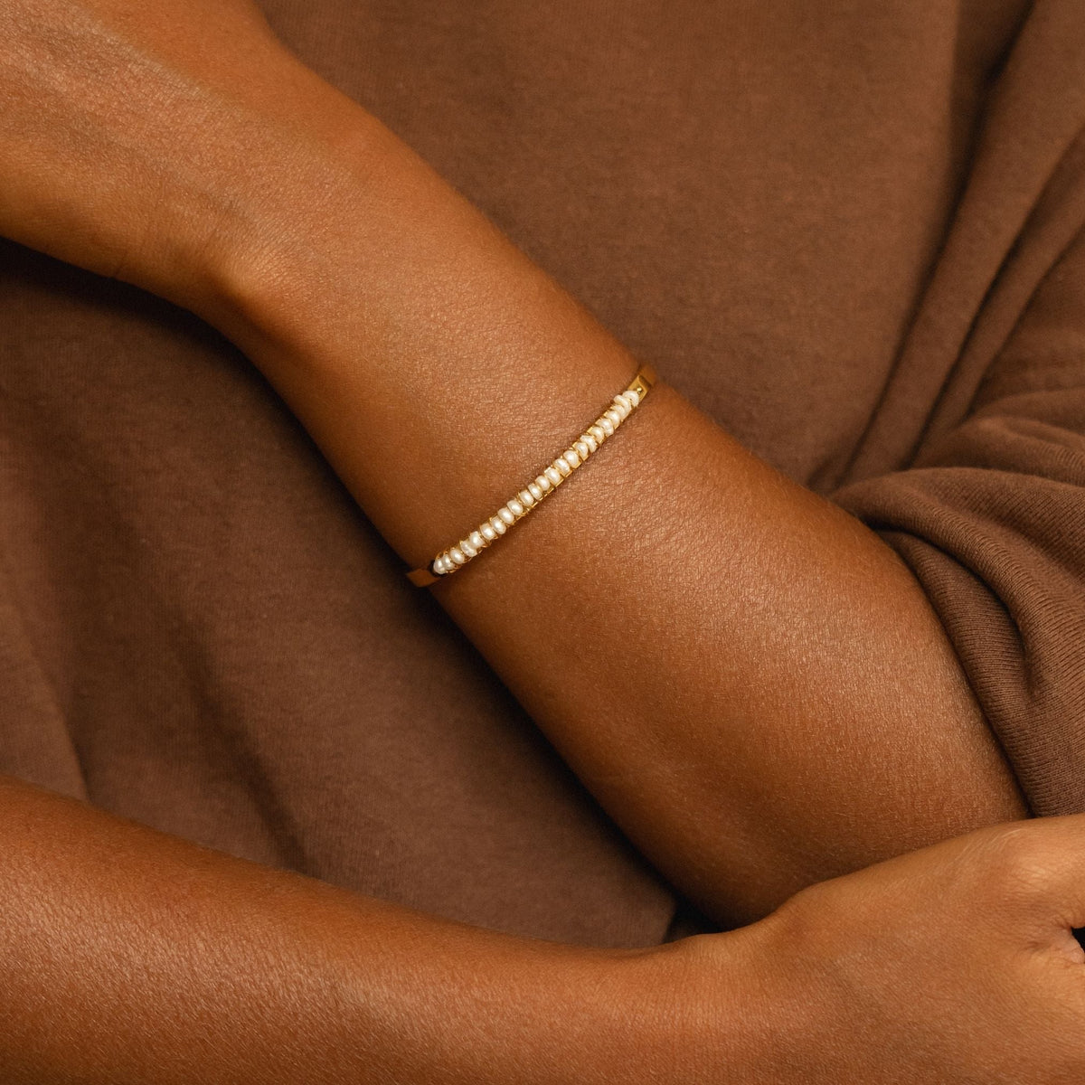 Freshwater Pearl Row Cuff Bracelet, Steel