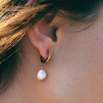 Freshwater Pearl Drop Hoop Earrings, 13 mm