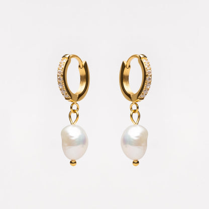 Freshwater Pearl Drop Hoop Earrings, 13 mm