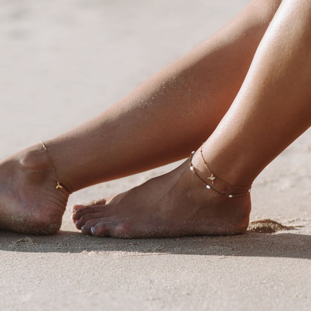 Freshwater Pearl Station Anklet, 3 mm Pearls