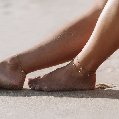 Freshwater Pearl Station Anklet, 3 mm Pearls