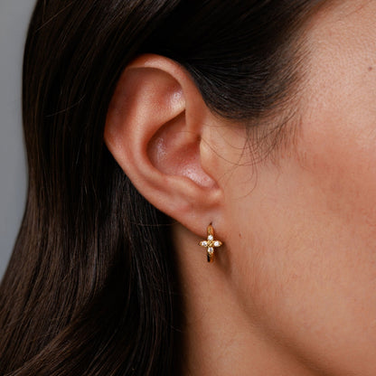 Daisy Zircon Huggie Hoop Earrings, Steel