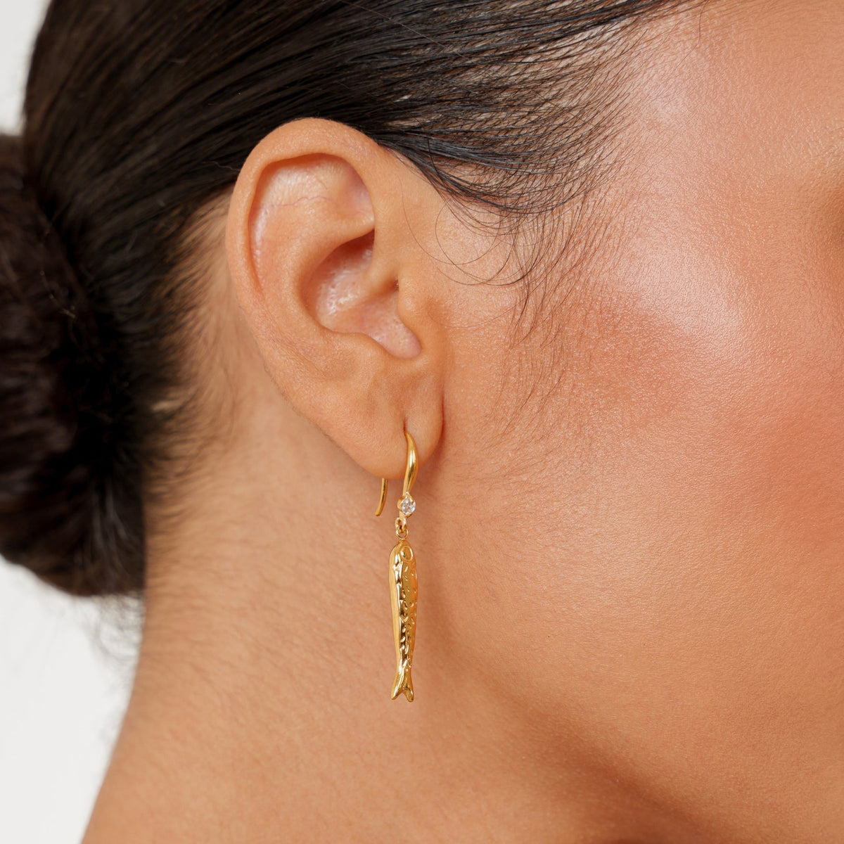 Fish Drop Hook Earrings, 29 mm, Gold PVD Steel