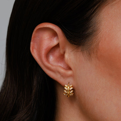Laurel Leaf Zircon Huggie Hoop Earrings