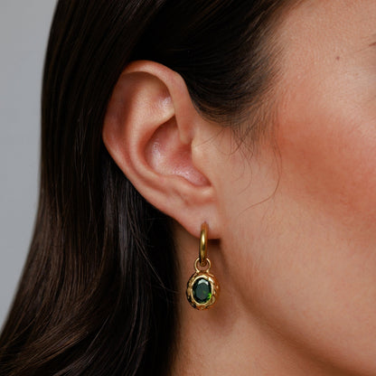 Oval Green Zircon Drop Hoop Earrings — Olive