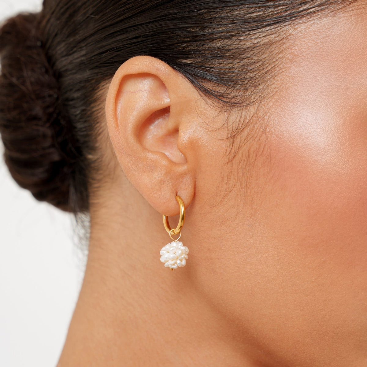 Freshwater Pearl Cluster Hoop Earrings, 12 mm
