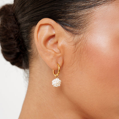 Freshwater Pearl Cluster Hoop Earrings, 12 mm